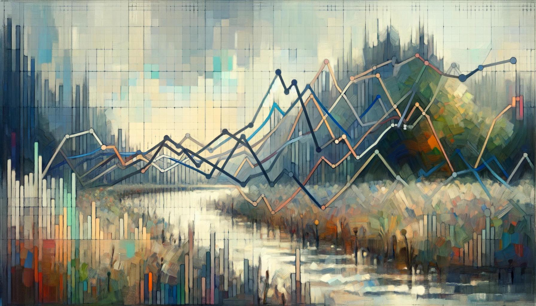 Impressionist-style painting of the transition from winter to spring with abstract confusing graphs.